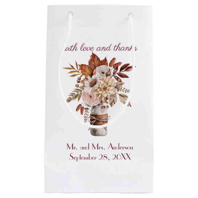Herbst Herbst Bloral Personalize Namen Hochzeitsta Kleine Geschenktüte (Vorderseite)