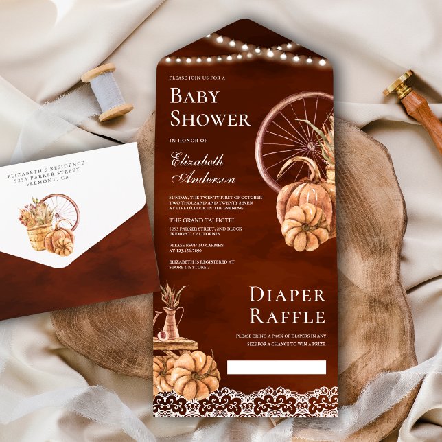 Herbst Herbst Boho Pumpkin Terracotta Babydusche All In One Einladung (Von Creator hochgeladen)