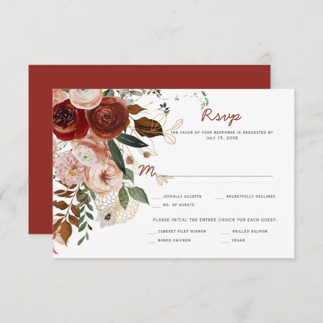 Herbst Herbst Boho Watercolor Floral RSVP Karte (Vorne/Hinten)