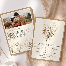 Herbst Herbst Boho Wildblume Foto QR Code Hochzeit Einladung