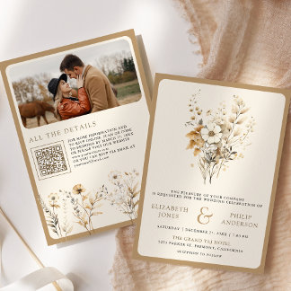 Herbst Herbst Boho Wildblume Foto QR Code Hochzeit Einladung