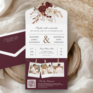Herbst Herbst Burgund Foto QR Code Hochzeit All In One Einladung