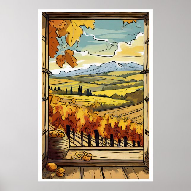 Herbst/Herbst-Fenster Ansicht Weingartenposter Poster (Vorne)