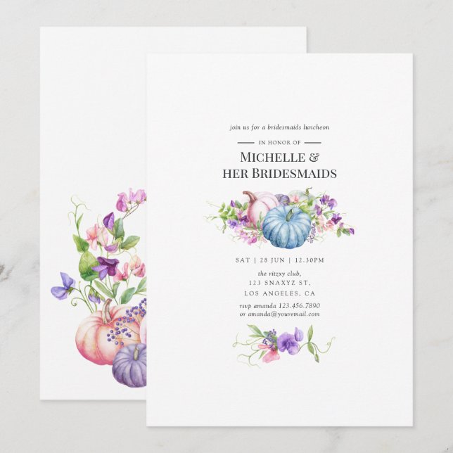 Herbst - Herbst Floral Bridesmaids Luncheon Einladung (Vorne/Hinten)