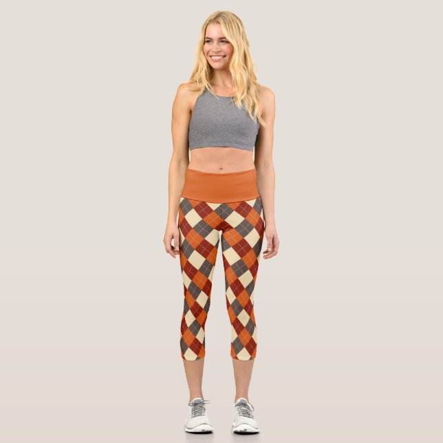 Herbst/Herbst Gingham-Muster Capri Leggings (Vorderseite)
