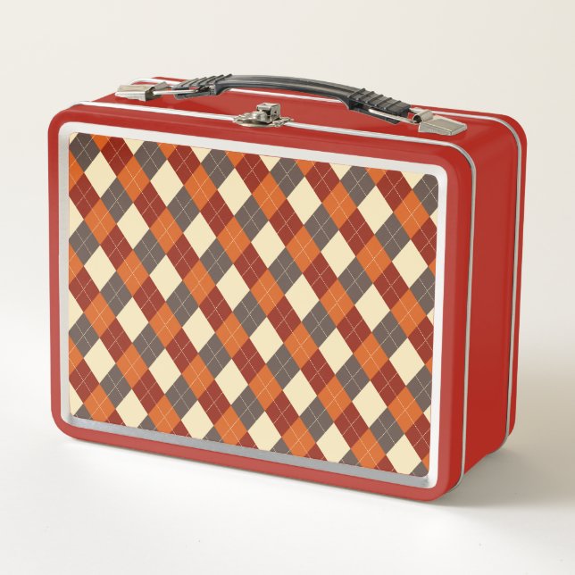 Herbst/Herbst Gingham-Muster Metall Brotdose (Vorderseite)