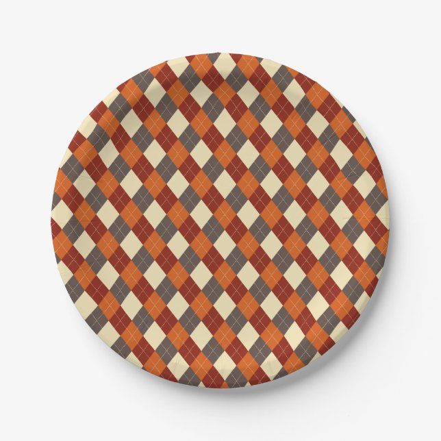 Herbst/Herbst Gingham-Muster Pappteller (Vorderseite)