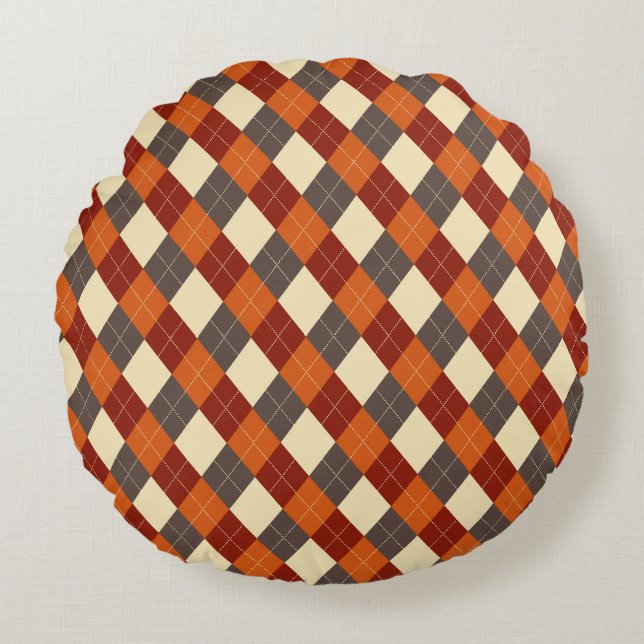 Herbst/Herbst Gingham-Muster Rundes Kissen (Vorderseite)