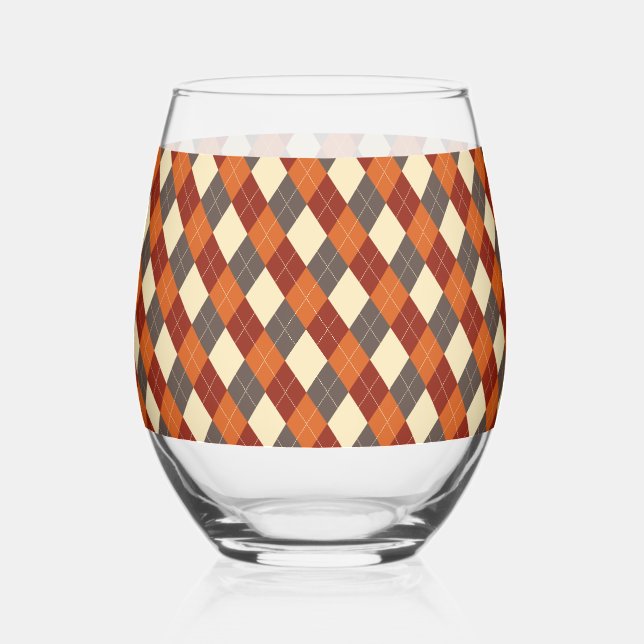 Herbst/Herbst Gingham-Muster Weinglas Ohne Stiel (Vorderseite)