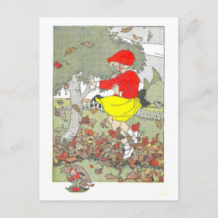 Herbst/Herbst-Illustration "Spielen in den Blätter Postkarte