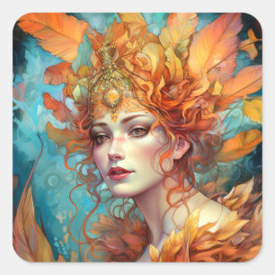 Herbst Herbst Königin Goddess Fantasy Art Quadratischer Aufkleber