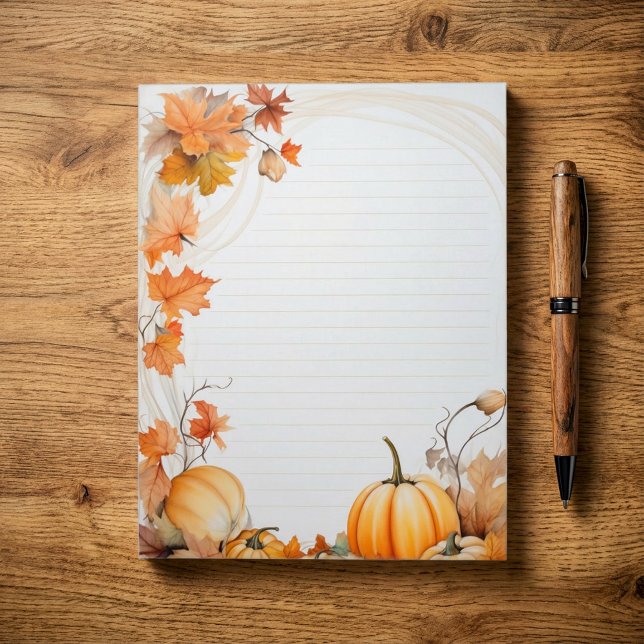 Herbst/Herbst Kürbisse und Blätter mit Notizblock (Autumn / Fall pumpkins and leaves lined note pad)