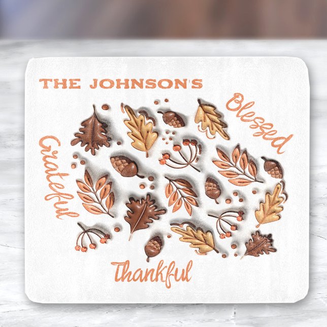 Herbst Herbst lässt Acors 3D Moderner Familienname Schneidebrett (Fall Autumn Leaves Acorn 3D Modern Family Name Cutting Board)