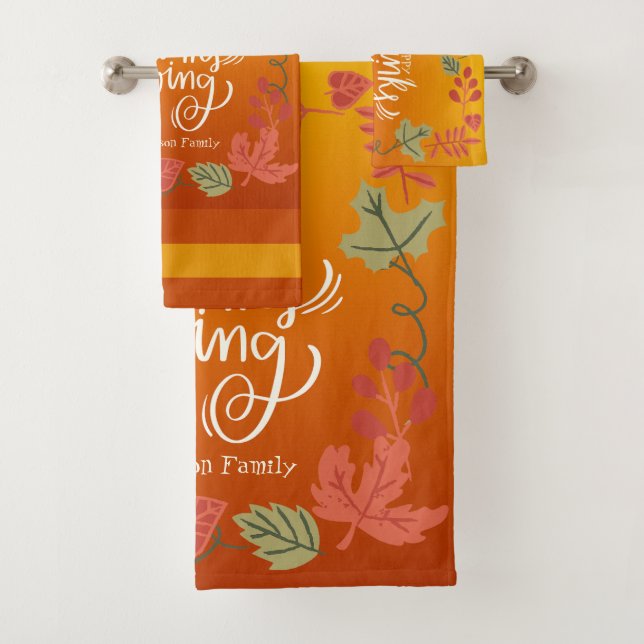 Herbst Herbst lässt Orange Green Happy Thanksgivin Badhandtuch Set (Insitu)