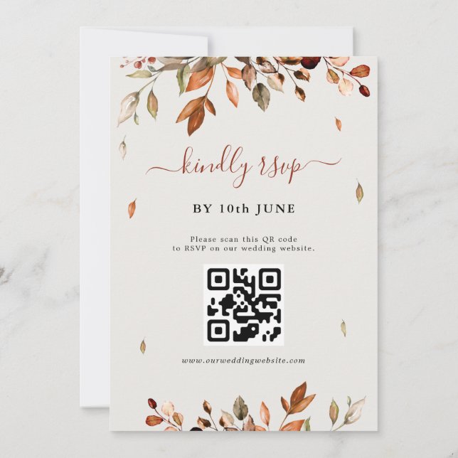 Herbst Herbst lässt rustikales Boho Hochzeit in Einladung (Rückseite)