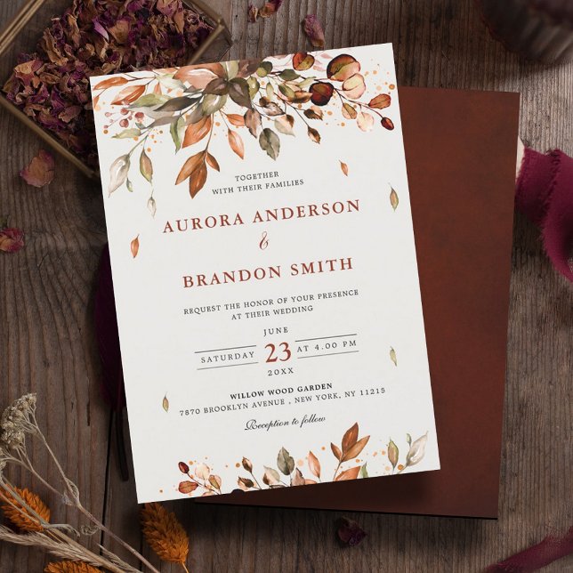 Herbst Herbst lässt rustikales Boho Hochzeit in Einladung (Autumn, fall leaves wedding invitation)