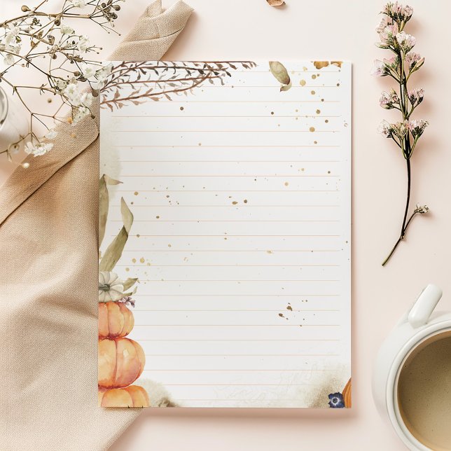 Herbst/Herbst mit Kürbissen und Blätter gesäumt Notizblock (Elegant gold botanical lined notepad with minimalist design and modern charm.)