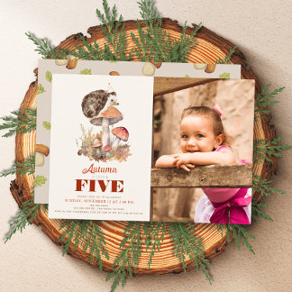 Herbst/Herbst Mushroom Igel Kindergeburtstag Foto Einladung