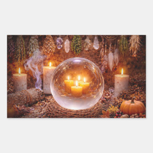 Herbst Herbst Mystischer Kristallkugel Kerzen Rechteckiger Aufkleber