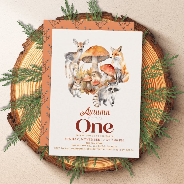 Herbst/Herbst Pilzsaal Waldtiere 1. Geburtstag Einladung (Von Creator hochgeladen)