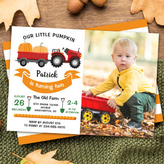 Herbst Herbst Pumpkin Traktor Foto Geburtstag Einladung
