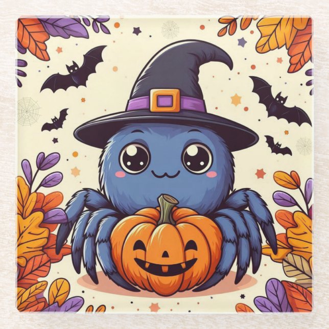 Herbst/Herbst/Spinne/Hexe/Halloween Glasuntersetzer (Vorderseite)
