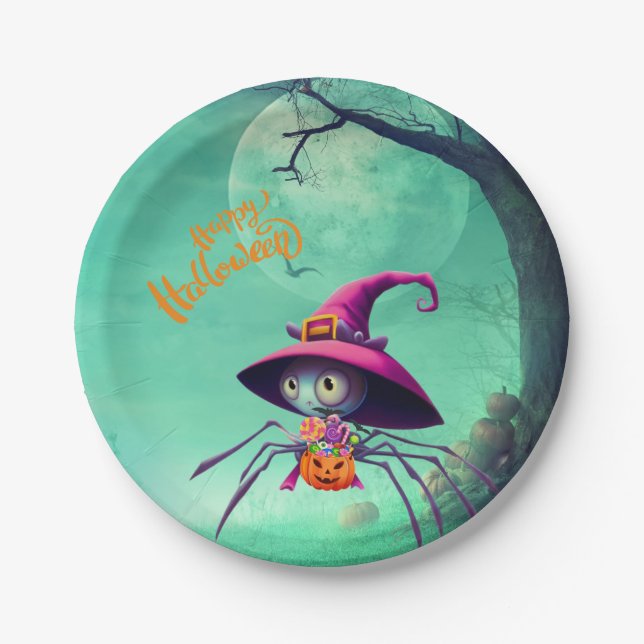 Herbst/Herbst/Spinne/Hexe/Halloween Pappteller (Vorderseite)