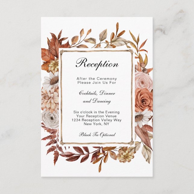 Herbst Herbst verlässt florale formale Hochzeitsem Begleitkarte (Vorderseite)