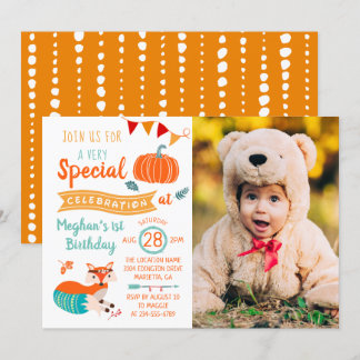 Herbst Herbst Woodland Fox Pumpkin Foto Geburtstag Einladung