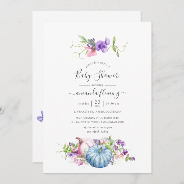 Herbst - Herbstblütendusche Einladung (Vorne/Hinten)