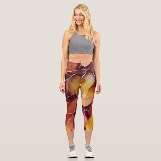 Herbst-Herbstlaub-Muster Capri Leggings (Vorderseite)
