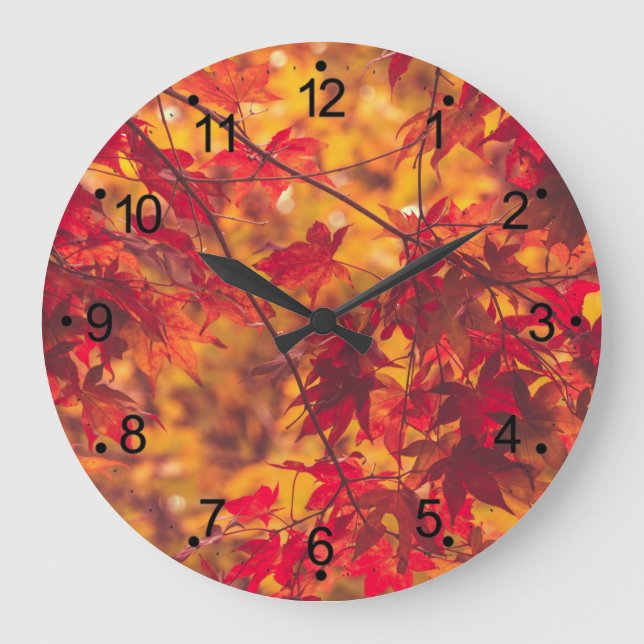 Herbst Herbstlaub Red Große Wanduhr (Vorderseite)