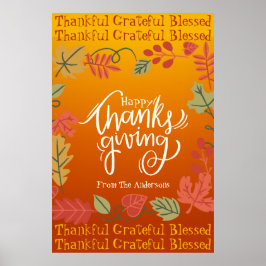Herbst Herbstlaub Typografie glücklich Thanksgivin Poster