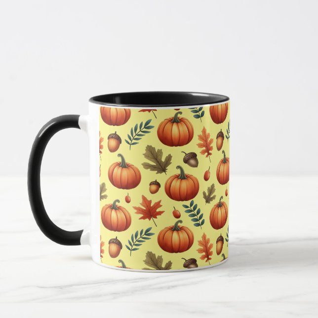 Herbst Herbstlaub und Kürbisgeflecht Nahtloses Mus Tasse (Links)