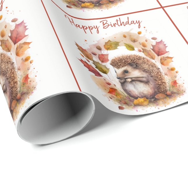Herbst / Herbstwoben Igel - Happy Birthday Geschenkpapier (Rolleneckpunkt)