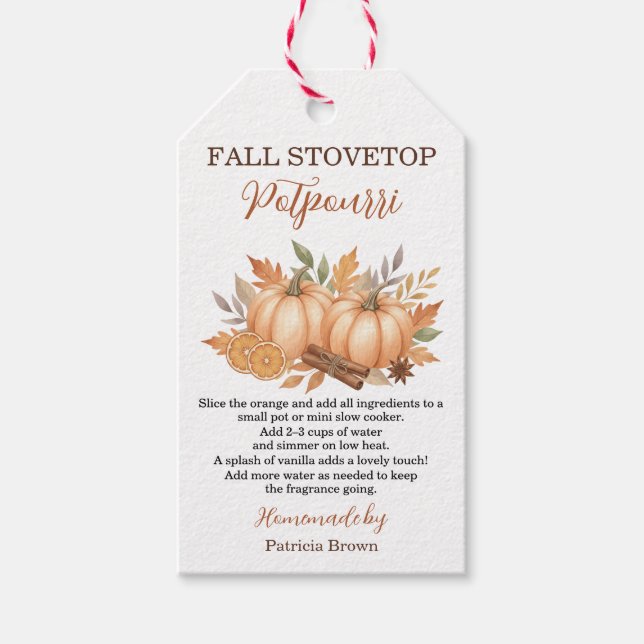 Herbst-Herdtopf-Potpourri-Rezept-Anhänger mit Kürb Geschenkanhänger (Vorderseite)