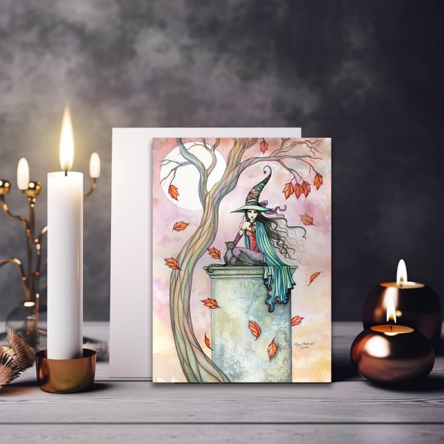 Herbst-Hexenkatze Halloween-Kartennotecard Karte (Von Creator hochgeladen)