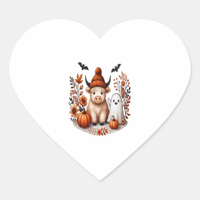 Herbst Highland Cow Ghost Png, Herbst Png Herz-Aufkleber (Vorderseite)