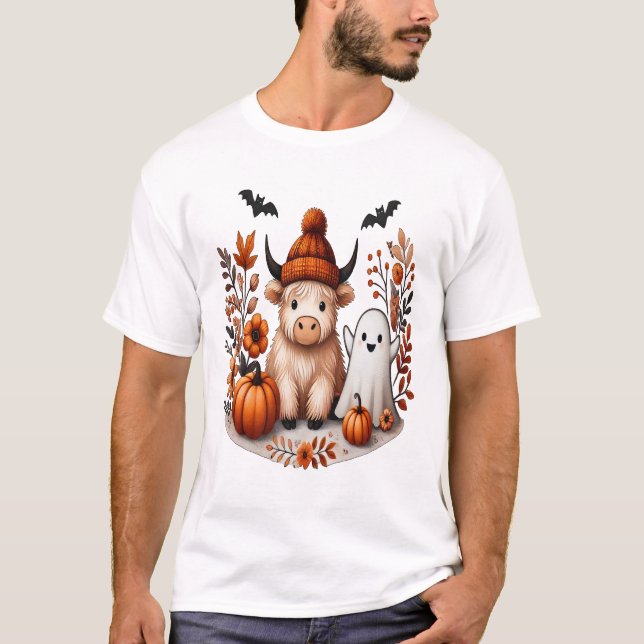 Herbst Highland Cow Ghost Png, Herbst Png T-Shirt (Vorderseite)