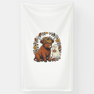 Herbst Highland Kuh Geist Vintage Gravur Shirt Banner
