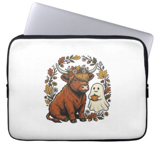 Herbst Highland Kuh Geist Vintage Gravur Shirt Laptopschutzhülle