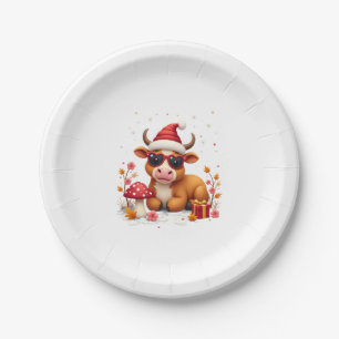 Herbst Highland Kuh Kürbis Bogen Weihnachten Mädch Pappteller