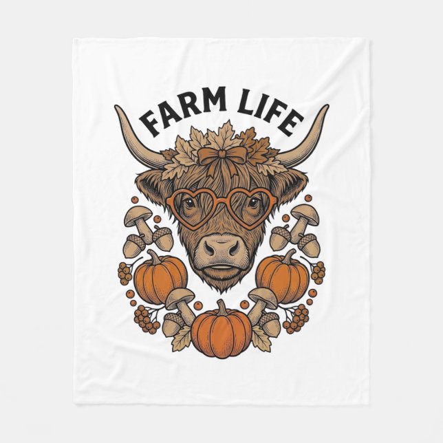 Herbst Highland-Kuh mit Herzbrille Fleecedecke (Vorderseite)