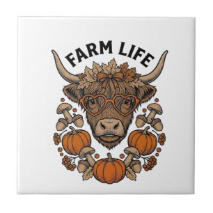 Herbst Highland-Kuh mit Herzbrille Fliese