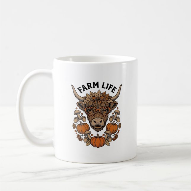 Herbst Highland-Kuh mit Herzbrille Kaffeetasse (Links)