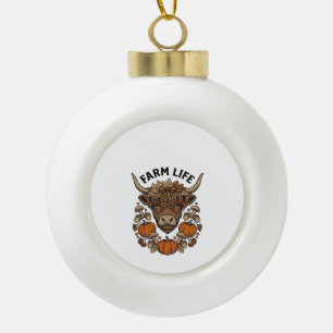Herbst Highland-Kuh mit Herzbrille Keramik Kugel-Ornament
