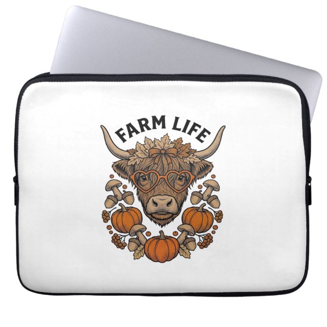 Herbst Highland-Kuh mit Herzbrille Laptopschutzhülle (Vorderseite)