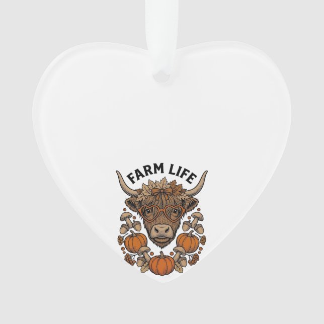 Herbst Highland-Kuh mit Herzbrille Ornament (Vorderseite)