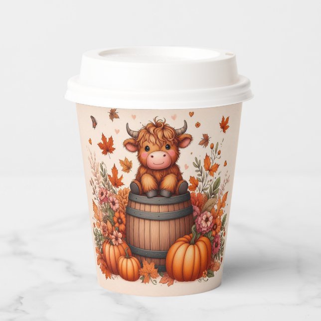 Herbst Highland Kuh Papiertasse Pappbecher (Vorderseite)