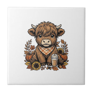 Herbst Highland Kuh Vintage Herbst Farmhouse Kunst Fliese